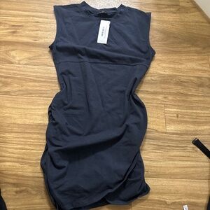 Charcoal ruched sides cap sleeve mini dress